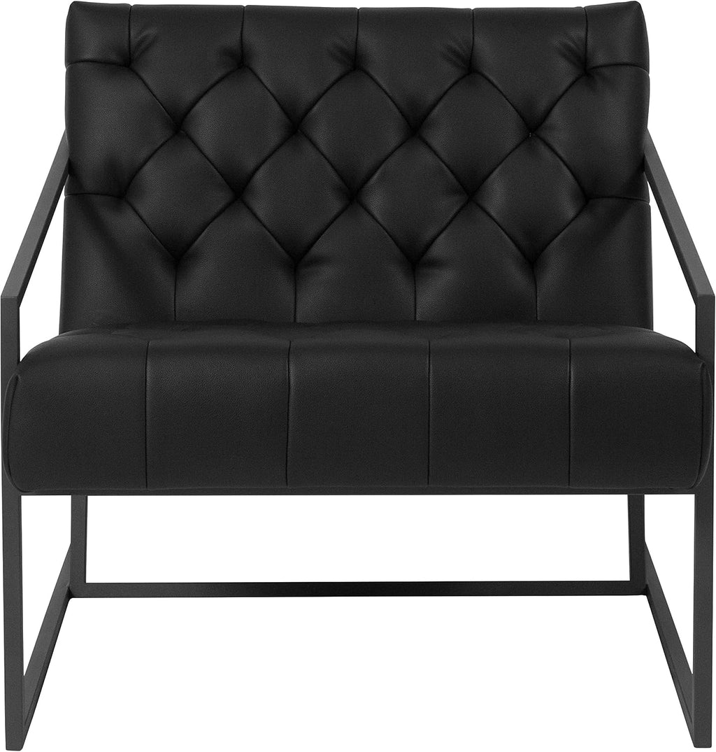 Flash Furniture Hercules Madison Series LeatherSoft Tufted Lounge Chair, Tufted Retro Accent Chair for Living Room or Office, Black