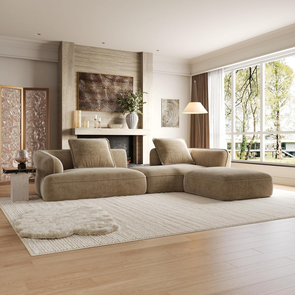 Christopher Knight Home Zacha 121' Modular L-Shape Sofa Couch with Chaise Lounge, Modern Boneless Sofa for Living Room, Fabric Upholstered Cloud Couch with Deep Seat, Dark Beige