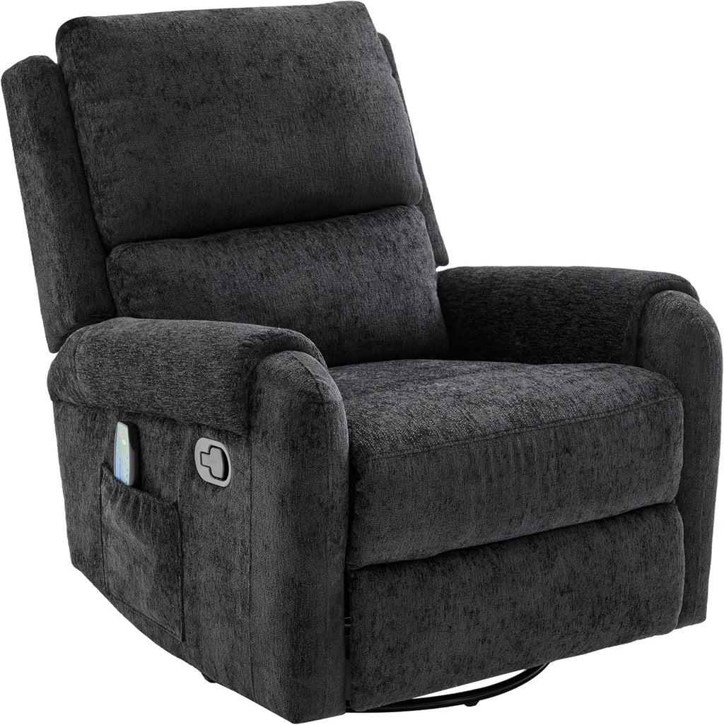 Christopher Knight Home Harper Massage Recliner Chair with 8 Modes, Chenille Upholstered Recliner Sofa, Swivel Massage Chair with a Side Storage Pocket for Living Room/Bedroom, Head Support, Black