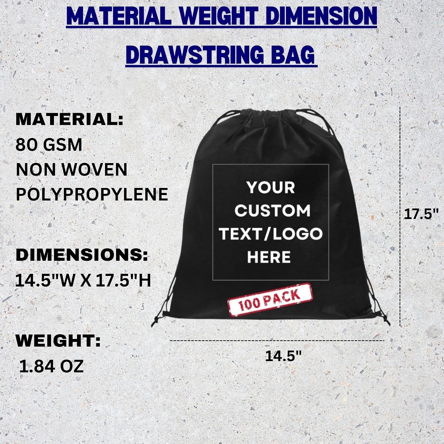 HANDSY Non-Woven Custom Drawstring Bags - Personalized Drawstring Backpack- Custom Bags with Logo for Traveling,Gym and Everyday Use (100, Black)