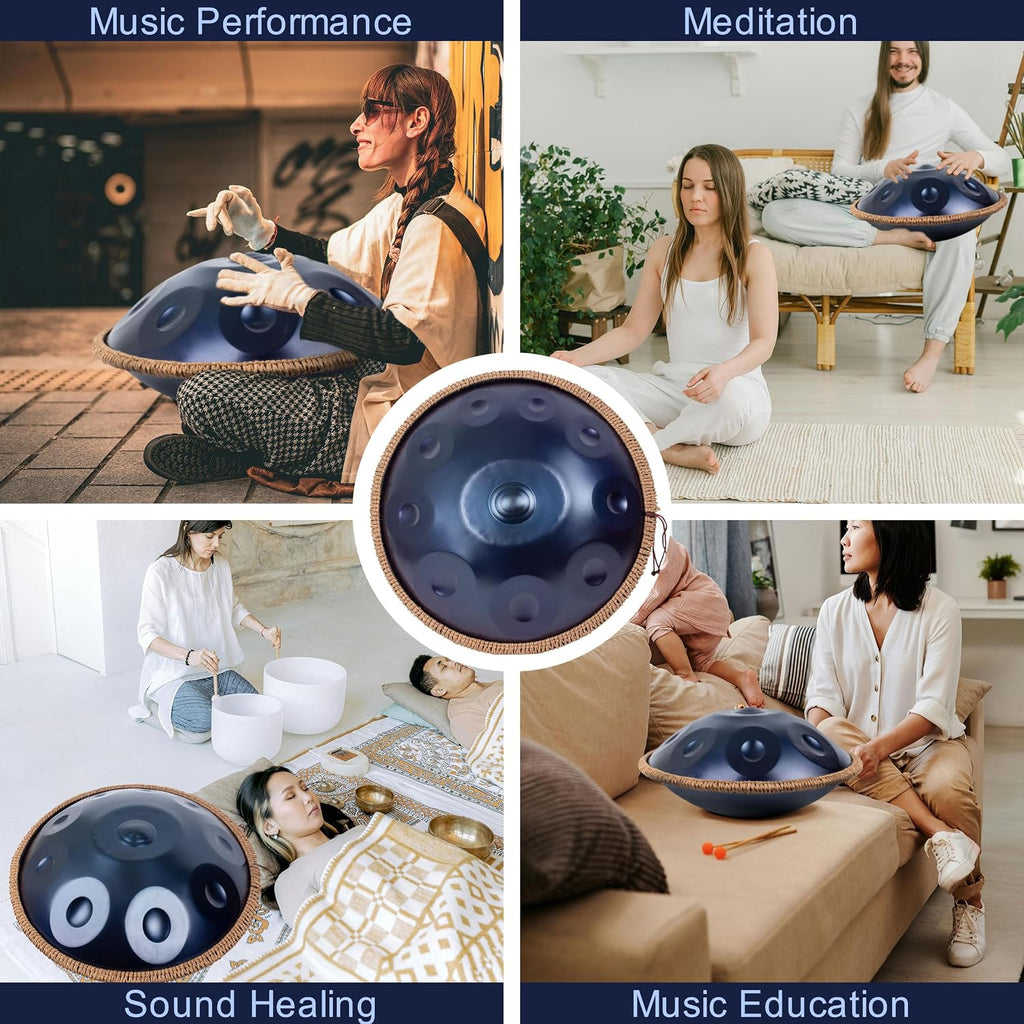 Handpan 19 inch D Minor Kurd Handpan 10 Notes Handpan Drum Instrument for Professional Performance, 432HZ Sound Handpan Drums for Adults
