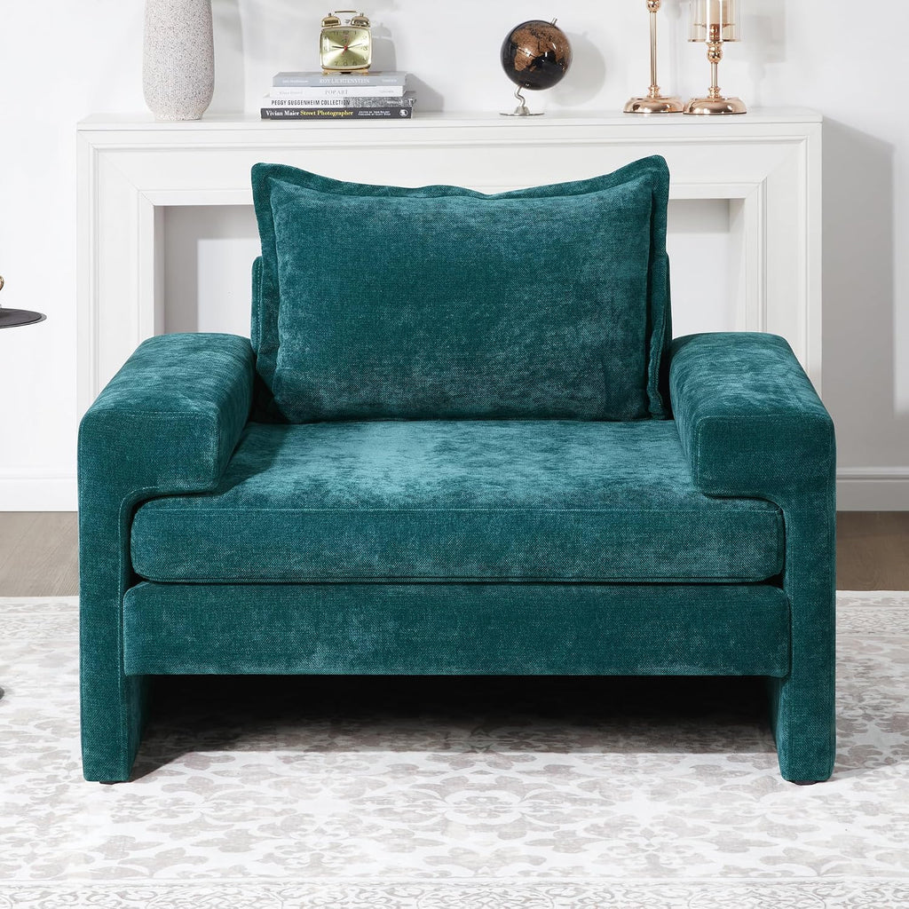 Christopher Knight Home Aylen Modern Chenille Upholstered Accent Chair with Wide Armrests, Wooden Living Room Club Chair, Bedroom Comfy Reading Chair with Back Pillow, Teal Green
