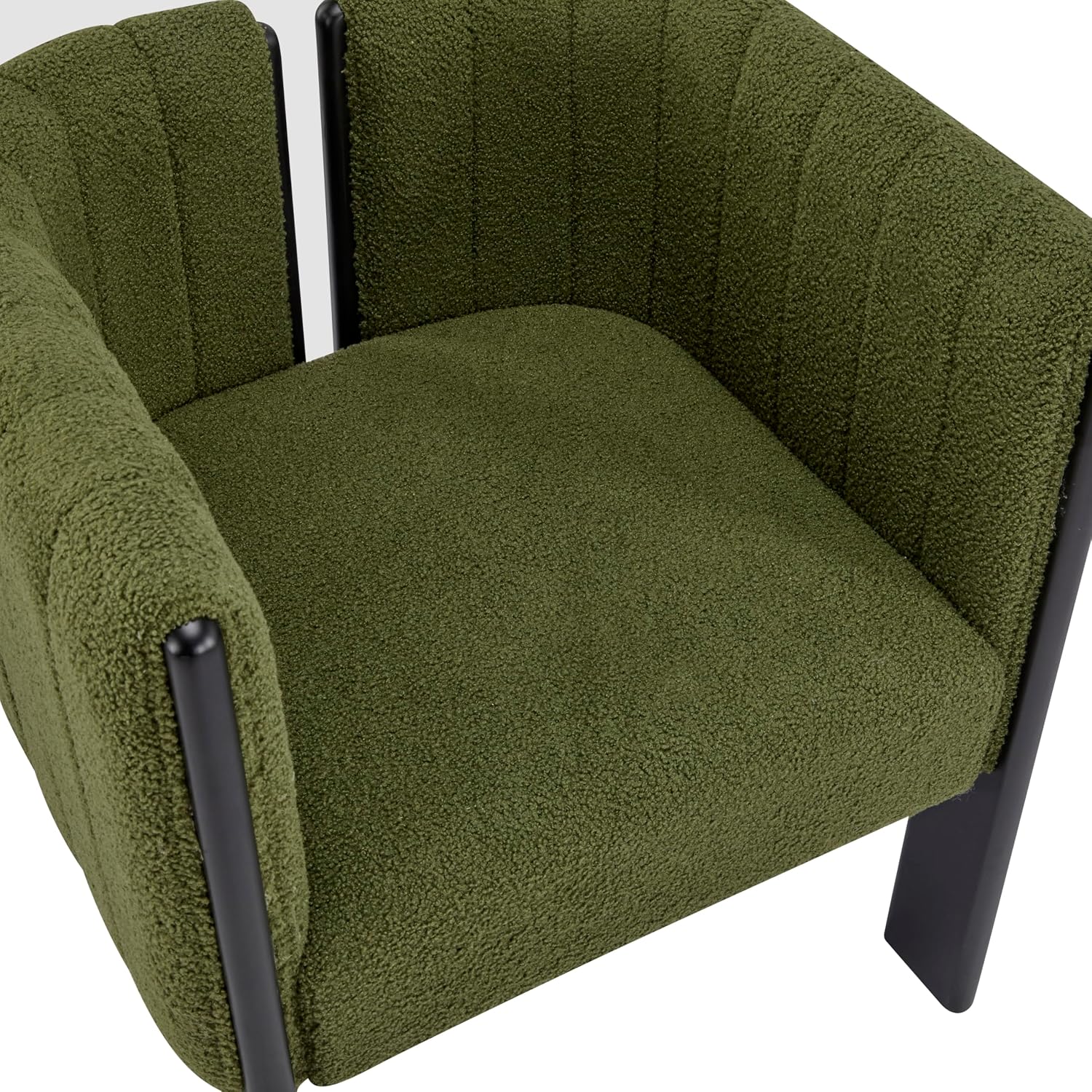 Christopher Knight Home Yusi Boucle Upholstered Dining Chairs Set of 2, Modern Wooden Dining Armchair, Curved Backrest Kitchen Side Chair, Living Room Accent Chair for Extra Seat, Black + Olive Green