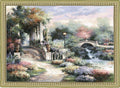 Classic Garden Retreat by James Lee | Woven Tapestry Wall Art Hanging | Scenic Flower Garden on Shimmering River Landscape | 100% Cotton USA Size 53x42