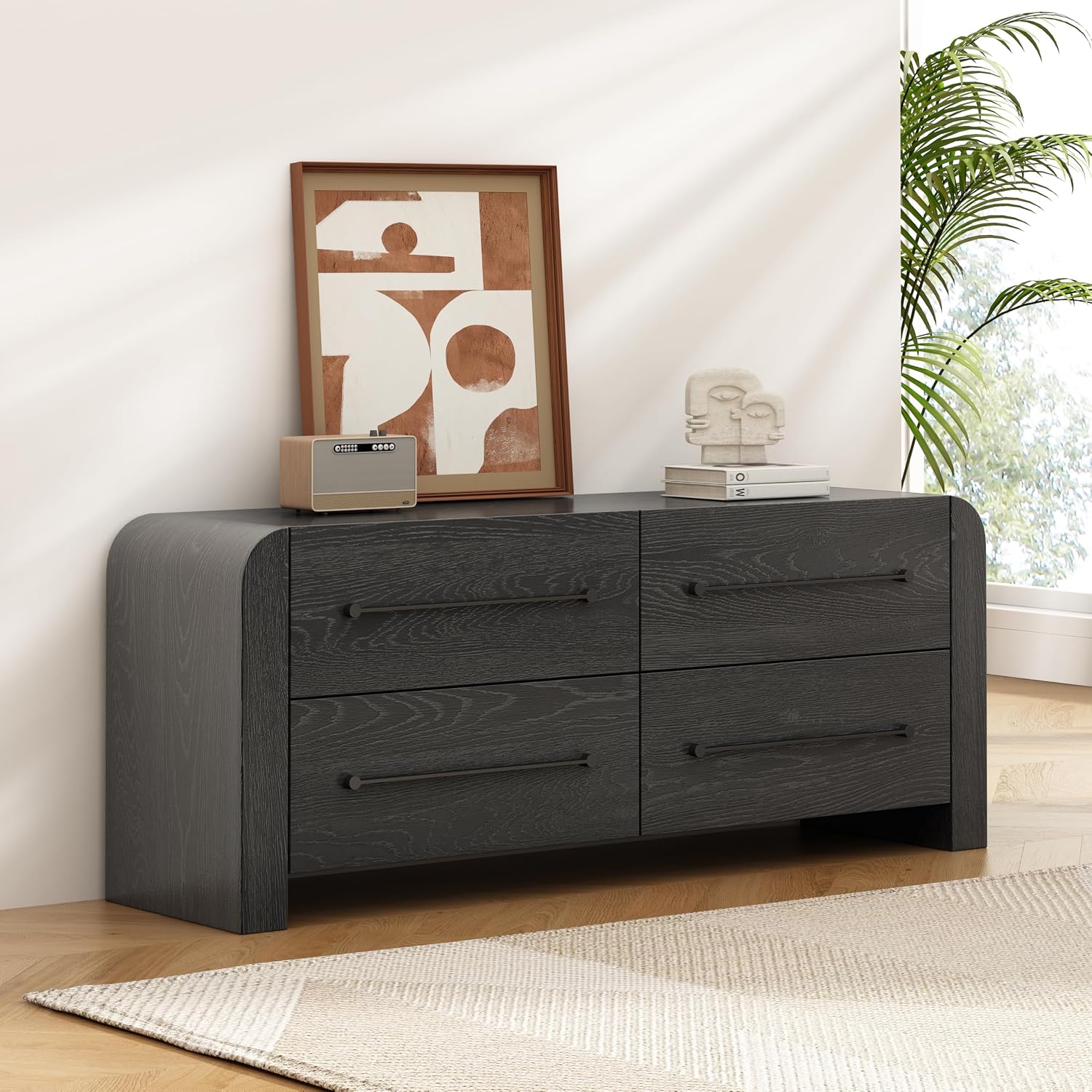 Christopher Knight Home Rulor Modern Sideboard Buffet Cabinet, Wooden Storage Cabinet Organizer, Living Room TV Stand Entertainment Center, Narrow Console Table, Black