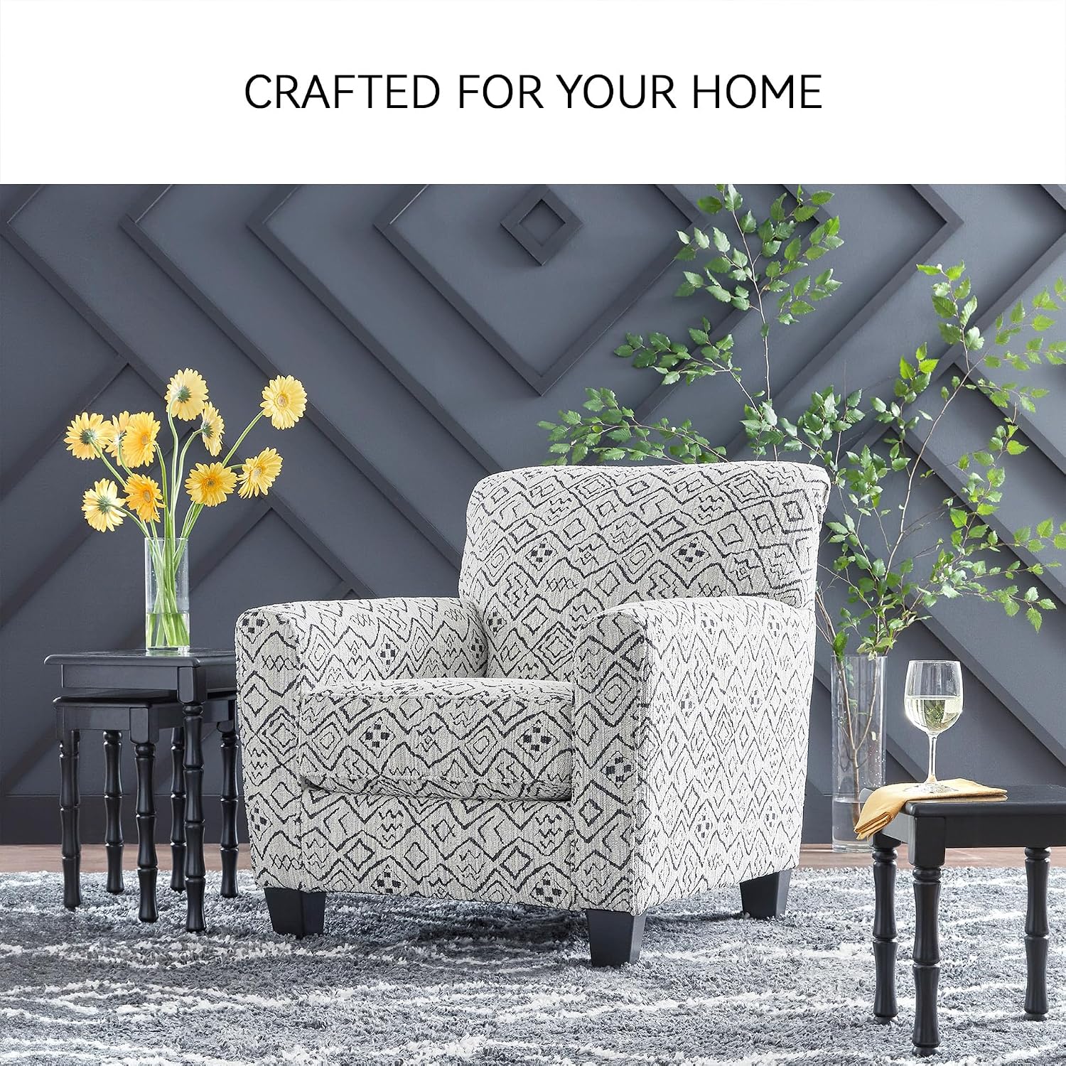 Signature Design By Ashley Hayesdale Modern Accent Chair with Removable Cushions and Tapered Legs, Black & Gray