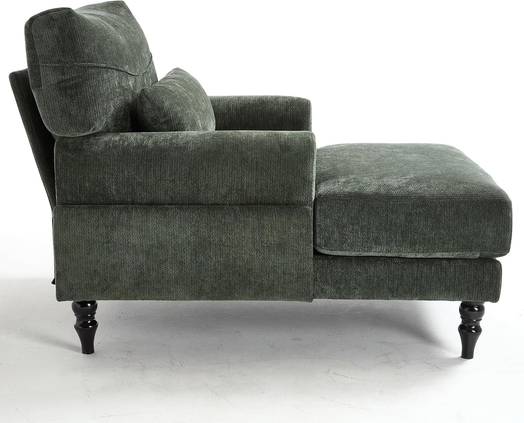 KEIKI Chaise Lounge Chair Indoor, Modern Leisure Sleeper Sofa Chair w/Double Deep Cushion, Accent Upholstered Reading Side Armchair, Recliner Arm Chairs for Living Room & Bedroom, Easy Assembly, Green