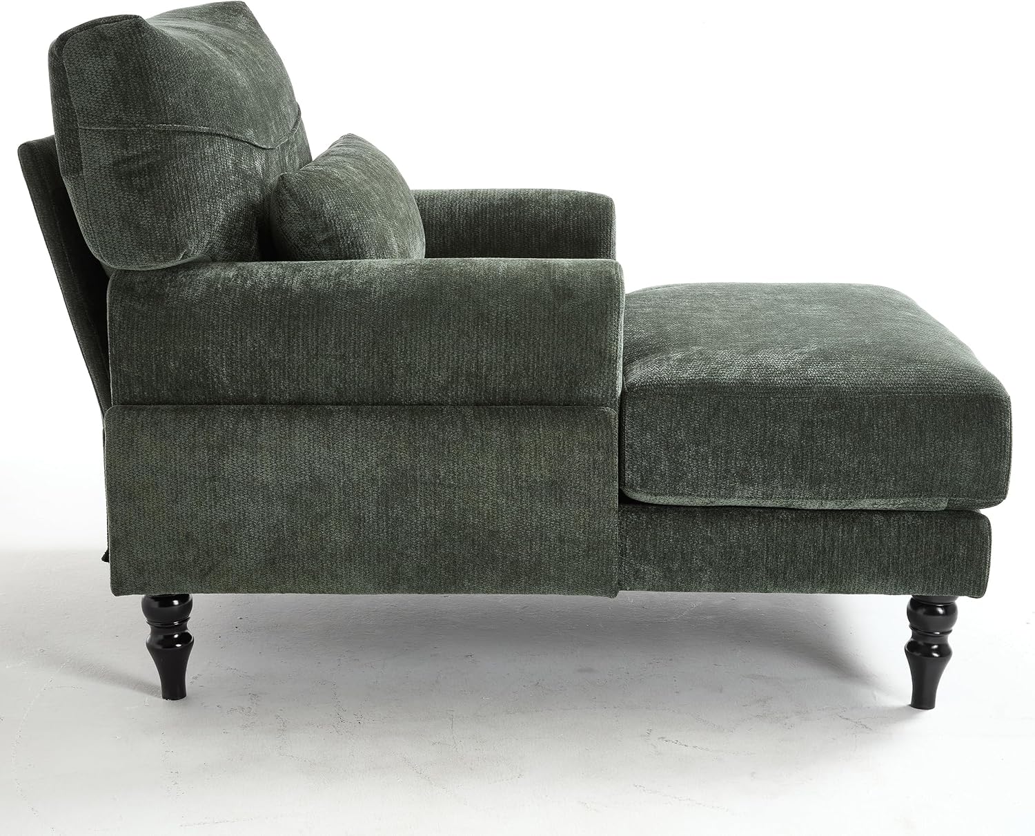 KEIKI Chaise Lounge Chair Indoor, Modern Leisure Sleeper Sofa Chair w/Double Deep Cushion, Accent Upholstered Reading Side Armchair, Recliner Arm Chairs for Living Room & Bedroom, Easy Assembly, Green