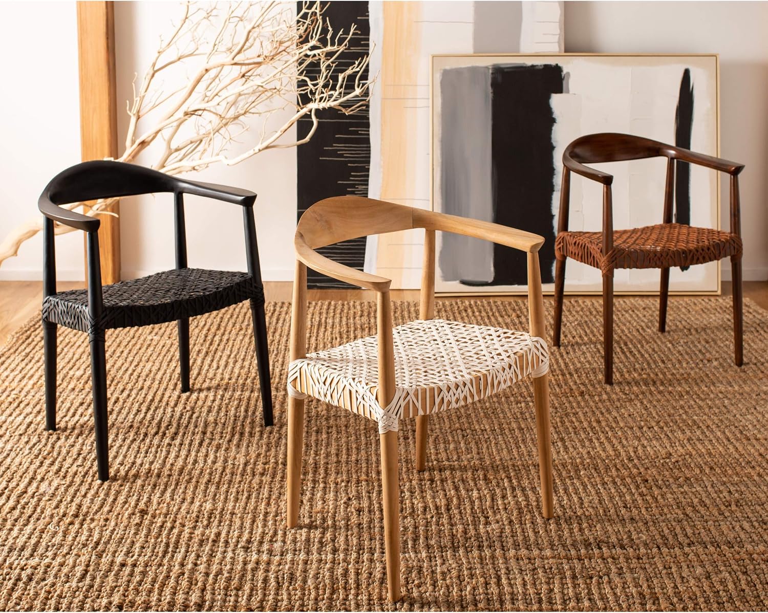 Safavieh Home Juneau Walnut and Brown Leather Woven Accent Chair