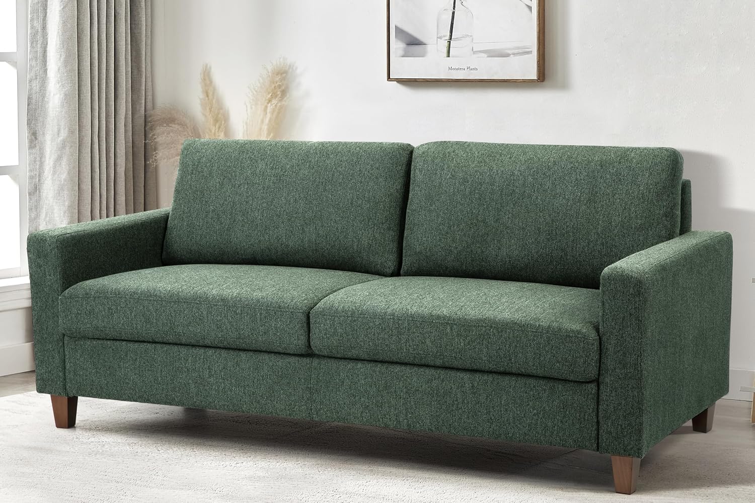 Container Furniture Direct Miles Mid Century Modern Couch for Small Spaces, Living Rooms, Apartments, and Condos, 3 Seater Sofa with Reversible Back Pillows, 77' Wide, Green