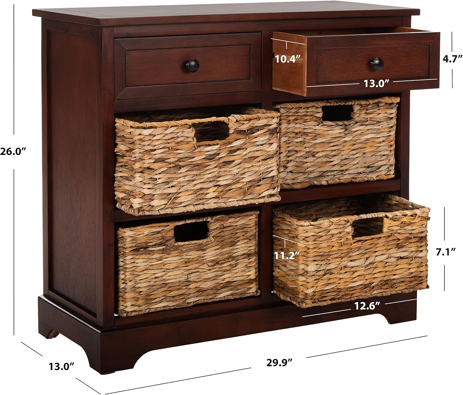 SAFAVIEH Furniture - Herman 2-Drawer Storage Unit - Dark Cherry - Solid Wood - Classic Storage Design - Ideal for Living Room, Entryway, Home Office, 29'W x 13'D x 27.5'H - Fully Assembled (AMH5702D)