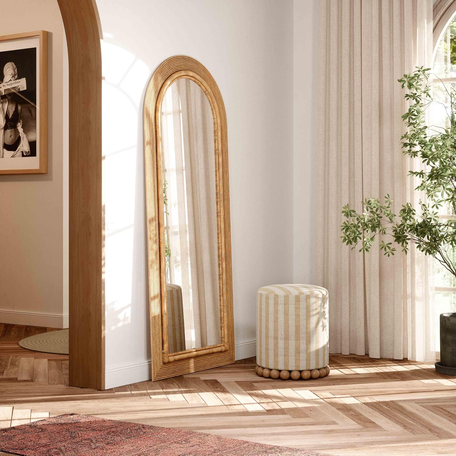 Tov Furniture Tanya Natural Rattan 70' Floor Mirror