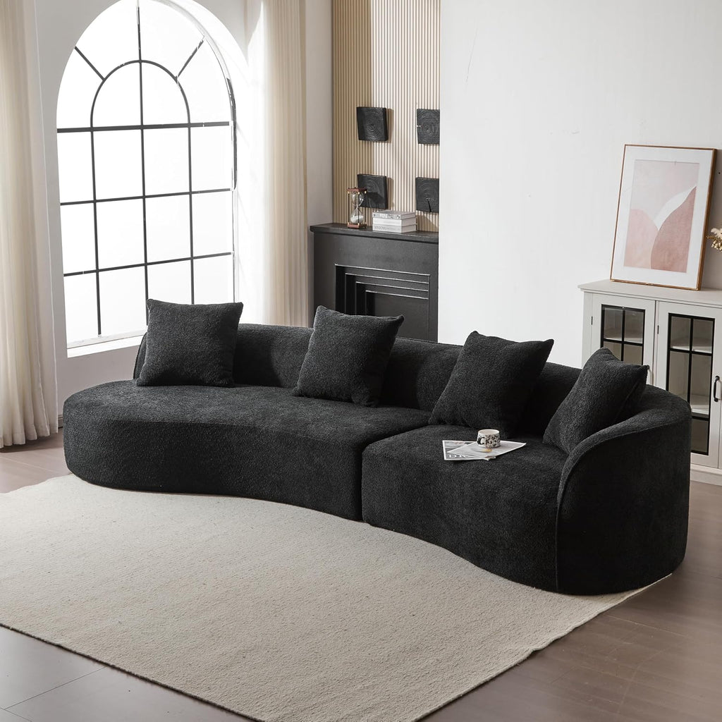Christopher Knight Home Braebt 126' Sectional Sofa with 4 Throw Pillows, 5-Seater Large Modular Sofa Couches, Comfy Curved Upholstered Cloud Couch for Living Room, Study, No Assembly Required, Black