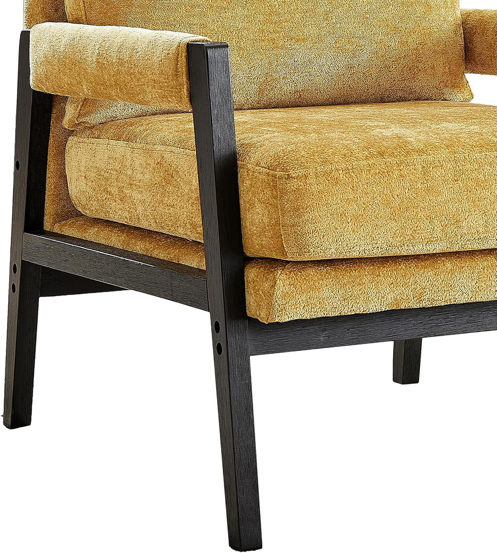 Roundhill Furniture Kelly Mid-Century Modern Chenille Upholstered Accent Armchair, Yellow