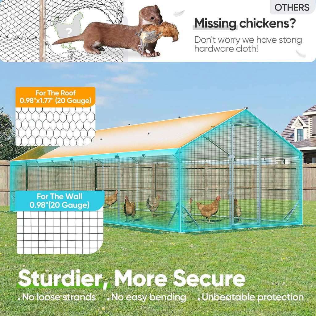 Quictent Large Metal Chicken Coop Run for 45+ Poultry with Side Hardware Cloth & Waterproof Cover, Advanced Series Outdoor Walk-in Cage Hen Duck Rabbit Dog Pen Yard Farm House, 24x9x6.6FT