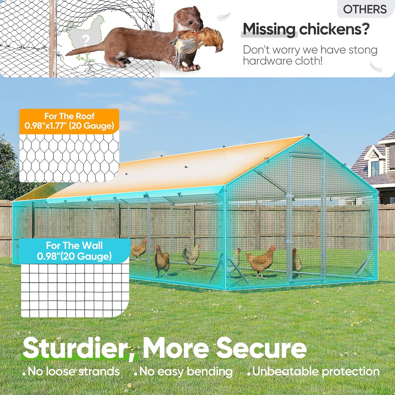 Quictent Large Metal Chicken Coop Run for 45+ Poultry with Side Hardware Cloth & Waterproof Cover, Advanced Series Outdoor Walk-in Cage Hen Duck Rabbit Dog Pen Yard Farm House, 24x9x6.6FT