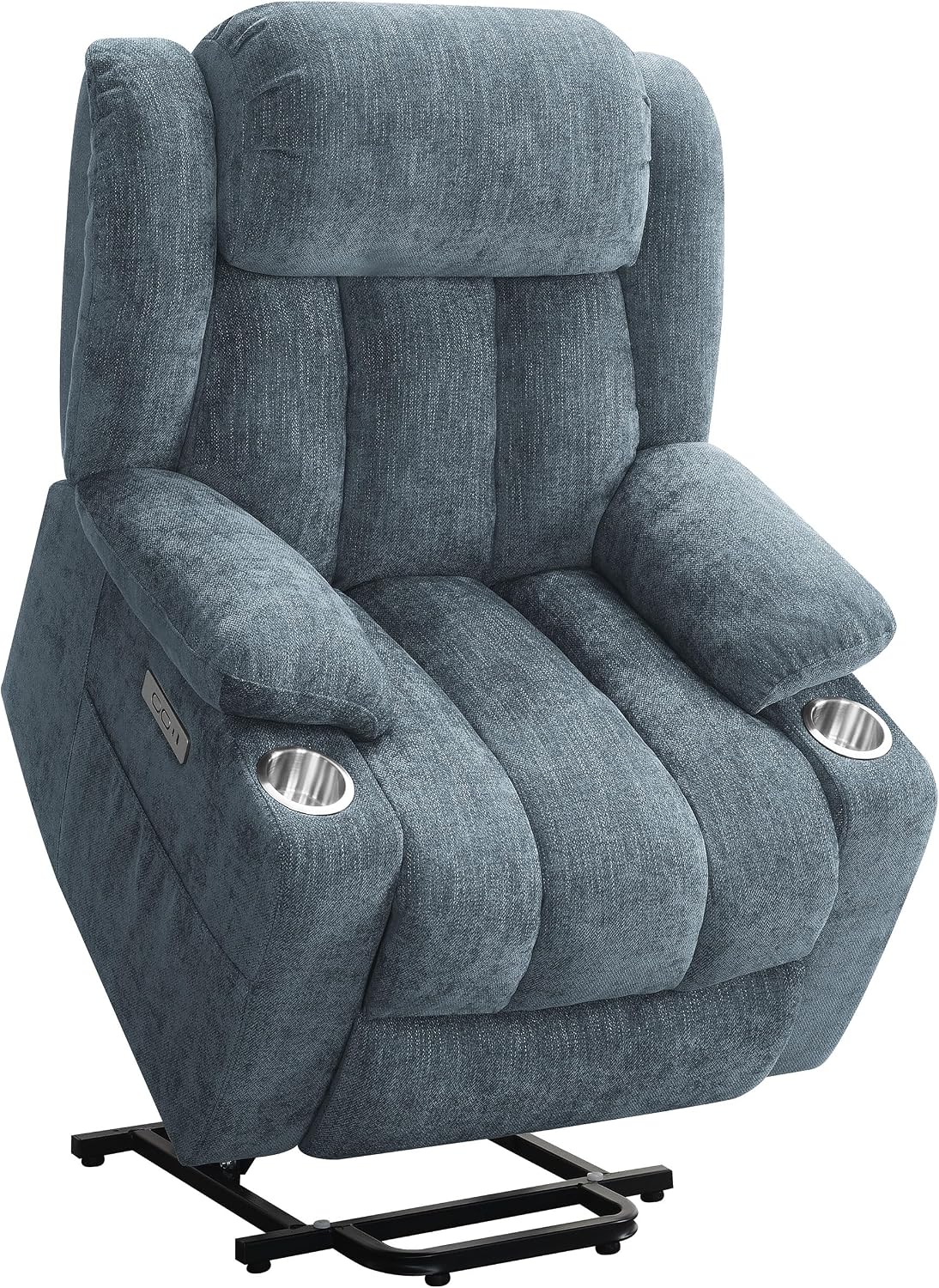 Coaster Home Furnishings - Houston - Fabric - Power Lift Recliner with Pillowtop Arms, Built-in USB Port, Power Panel and Two Cup Holders - Living Room - Slate Blue - 602294P