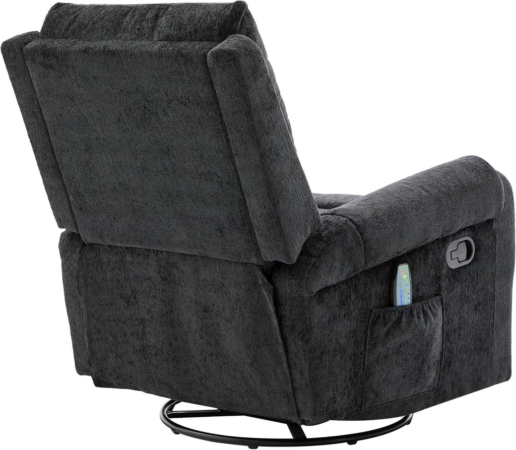 Christopher Knight Home Harper Massage Recliner Chair with 8 Modes, Chenille Upholstered Recliner Sofa, Swivel Massage Chair with a Side Storage Pocket for Living Room/Bedroom, Head Support, Black