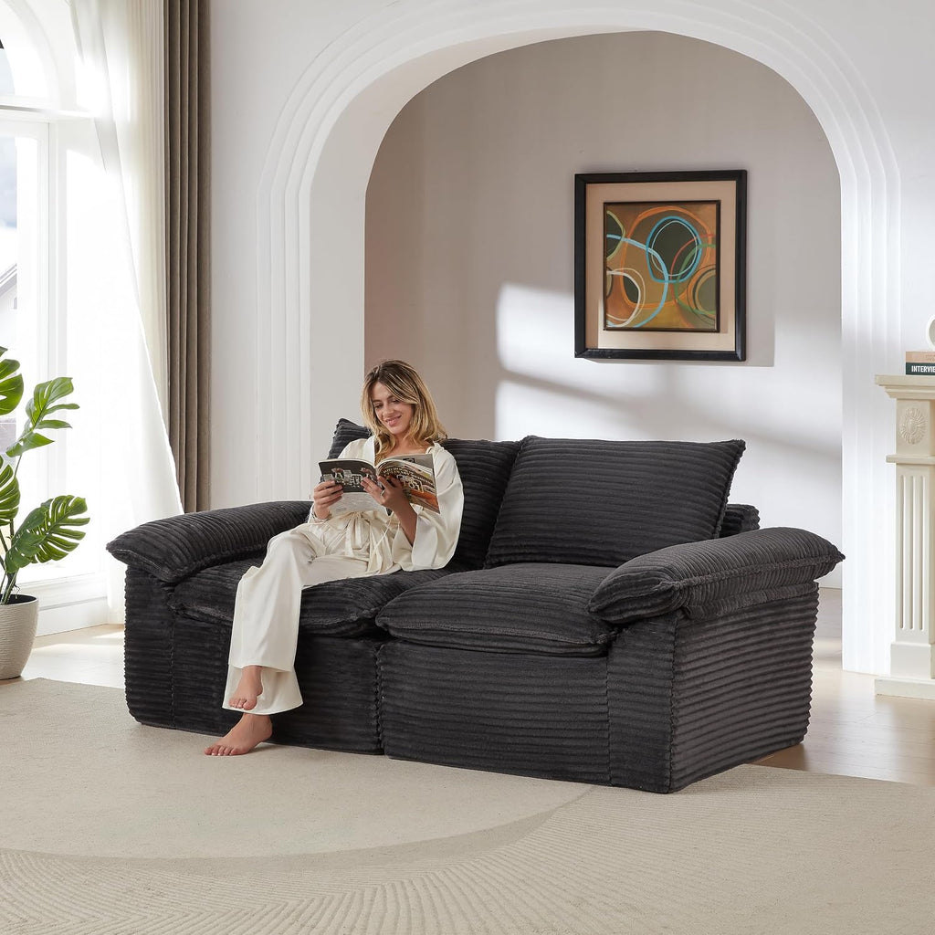 80-Inch Boneless Love Seat Couches in a Box, Modern 2 Seat Floor Modular Foam Cloud Sofa Corduroy Loveseat Couch W/Pillow-top Armrests for Home Apartments Bedroom