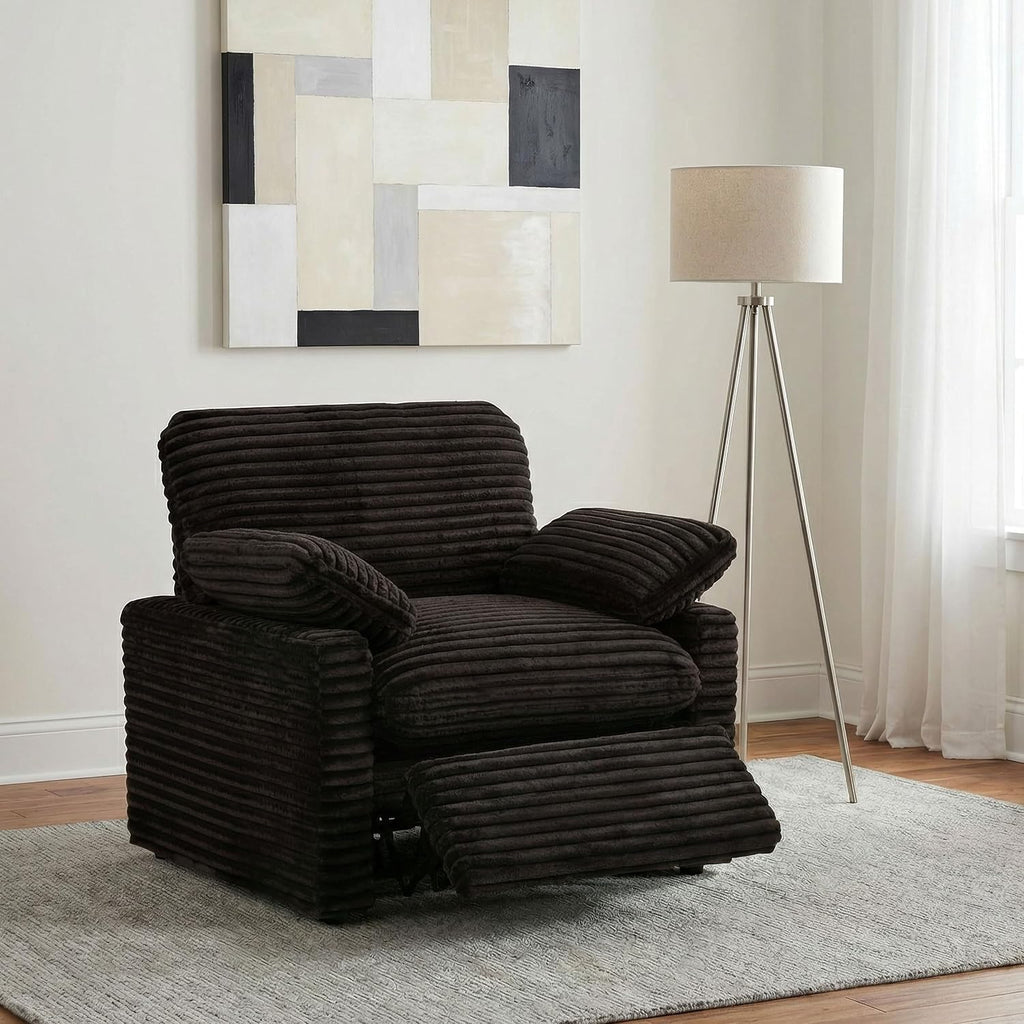 Coaster Home Furnishings - Collins - Wood and Fabric - Power Recliner with Horizontal Tufted Detail, Padded Arms, and Reversible Cushions - Living Room - Chocolate Brown - 610353P