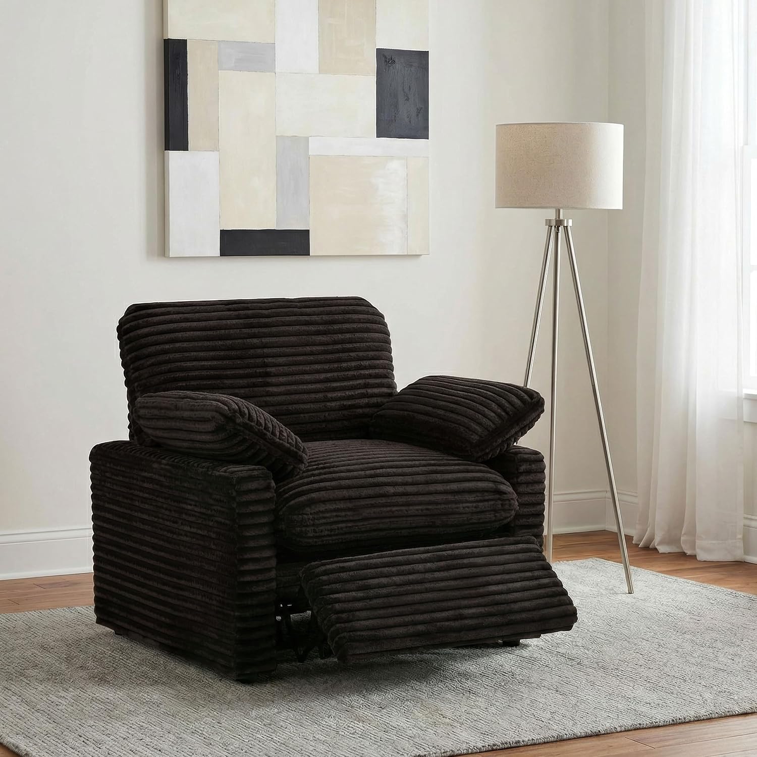 Coaster Home Furnishings - Collins - Wood and Fabric - Power Recliner with Horizontal Tufted Detail, Padded Arms, and Reversible Cushions - Living Room - Chocolate Brown - 610353P