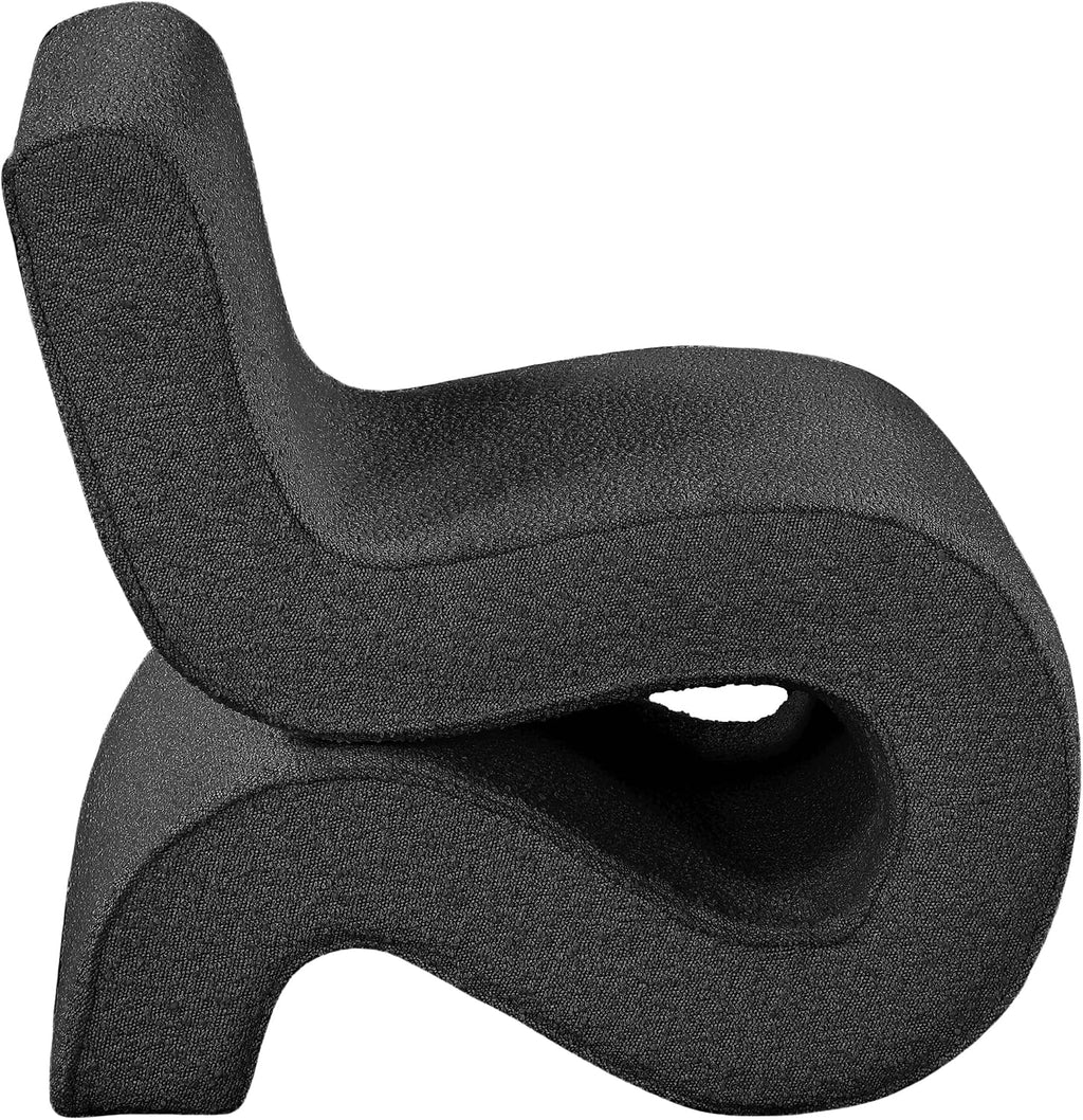Meridian Furniture 599Black Desiree Collection Modern | Contemporary Boucle Fabric Upholstered Accent Chair with Rich Black Boucle Fabric, Curved Design, 22.5' W x 29' D x 28.5' H, Black