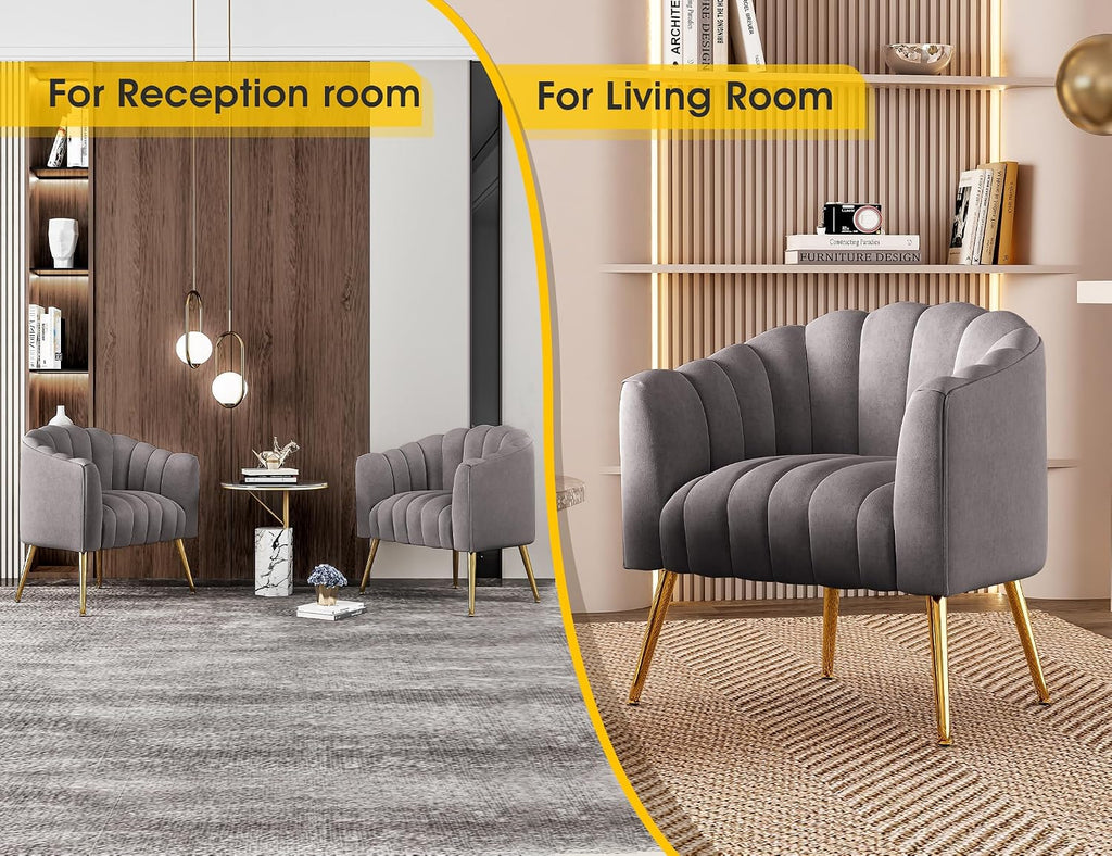 Dewhut Oversized Pumpkin Couch Accent Chair, Modern Comfy Velvet Upholstered Barrel Chairs, Luxury Single Sofa Armchair for Living Room, Waiting Room, Office and Vanity, (Grey)