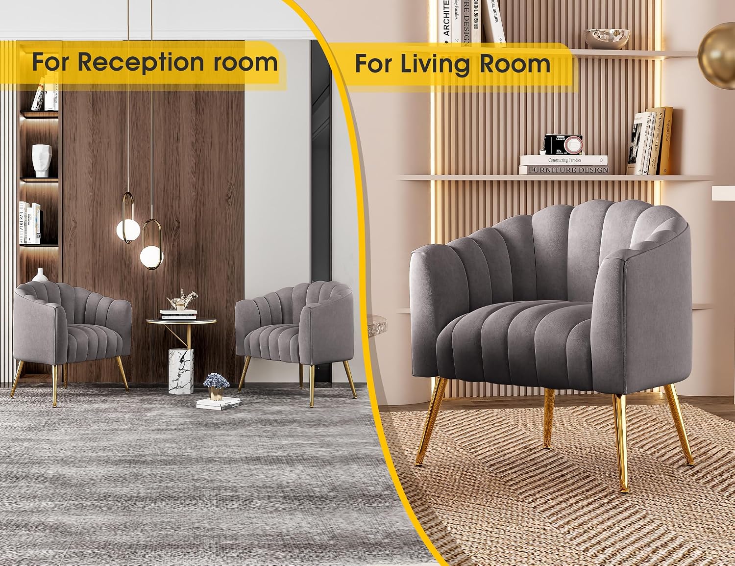 Dewhut Oversized Pumpkin Couch Accent Chair, Modern Comfy Velvet Upholstered Barrel Chairs, Luxury Single Sofa Armchair for Living Room, Waiting Room, Office and Vanity, (Grey)
