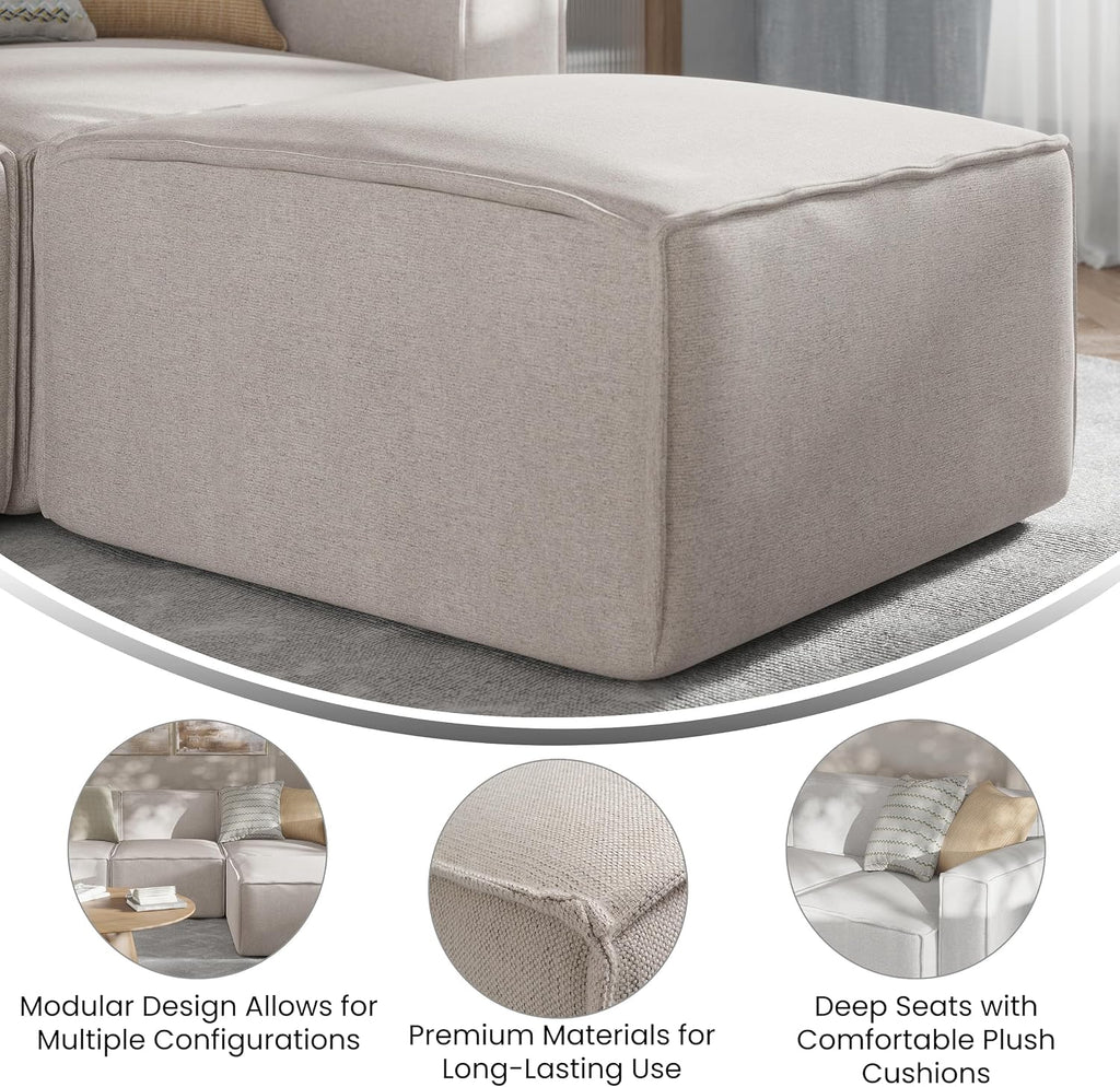 Flash Furniture Bridgetown Fabric Ottoman Module for Sectional Sofa, Customizable Modular Couch Ottoman, Cream