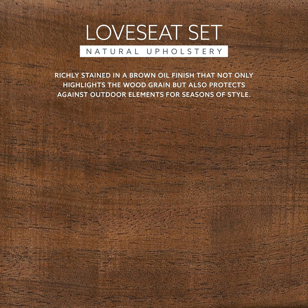 Linon Harbor Oiled Acacia Wood Two Piece Outdoor Set with Revmoable Cream Cushions Includes Loveseat and Coffee Table