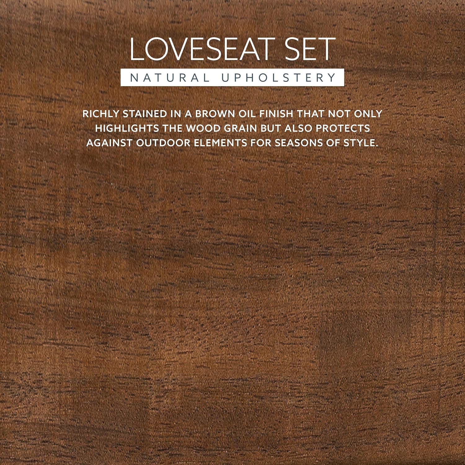 Linon Harbor Oiled Acacia Wood Two Piece Outdoor Set with Revmoable Cream Cushions Includes Loveseat and Coffee Table