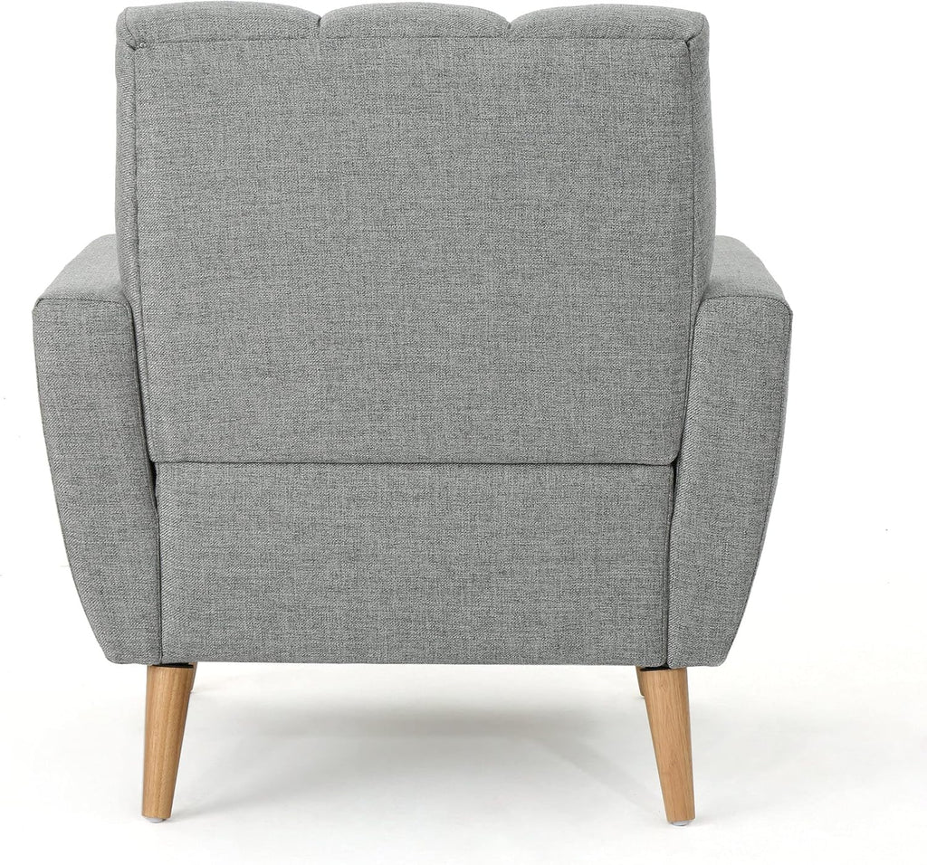 Christopher Knight Home Azjzi Mid-Century Club Chair, Button Tufted Back Upholstered Fabric Accent Chair with Rubberwood Legs, Living Room Armchair, 33.5' High, Gray