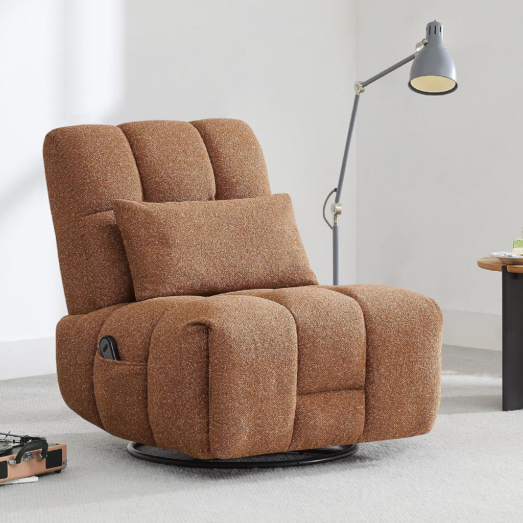 Watson & Whitely Oversized Power Recliner Chair for Adults, Swivel Rocker Recliner Chair with Lumbar Support, Ultra-Comfy Glider Recliner for Living Room Theater Seating Single Sofa, Terracotta