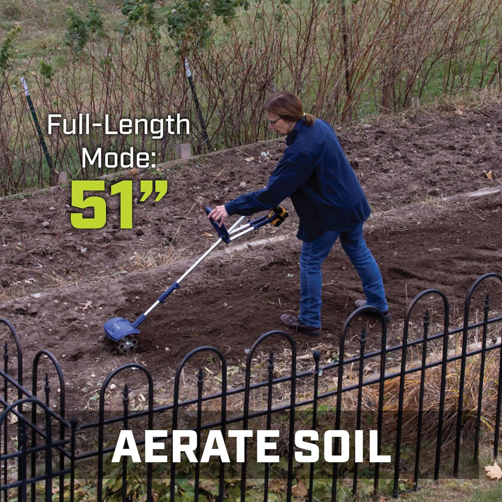 Fusion Drill-Powered Cultivator, Compatible with Most Cordless Drills, Adjustable Cultivating Width Up to 8', Cultivating Depth Up to 5.5', Adjustable Length, Model: 46007