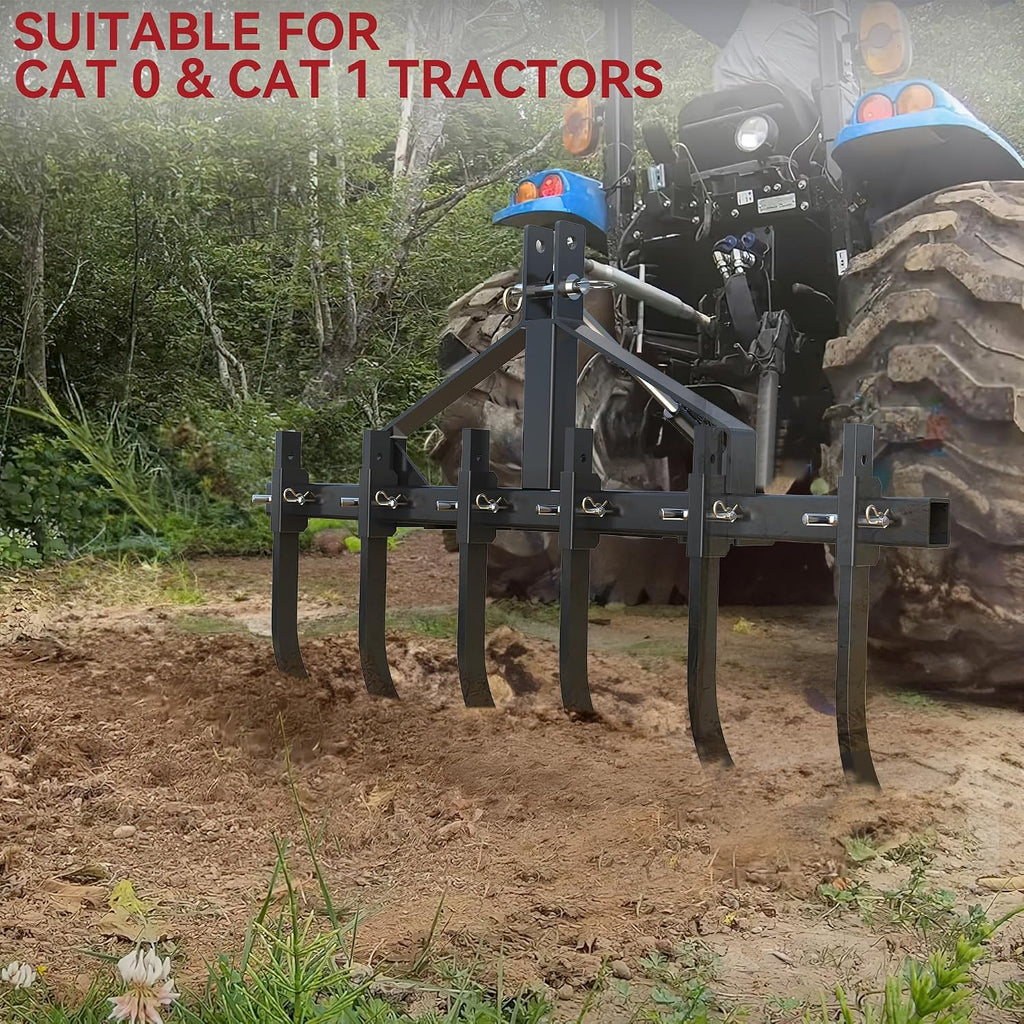 YITAMOTOR 48-Inch Heavy Duty Detachable Chisel Plow Scarifier Cultivator with 6 Scarifier Shanks for CAT-1&CAT-0 Tractors