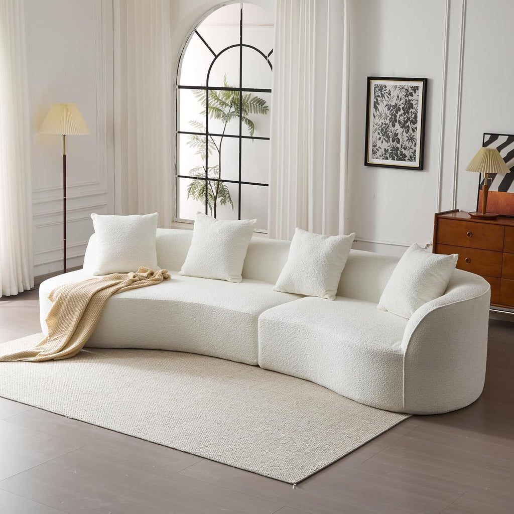 Christopher Knight Home Braebt 126' Modular Sofa with 4 Throw Pillows, Curved 5-Seater Large Sofa Couches, Comfy Upholstered Sectional Cloud Couch for Living Room, Study, No Assembly Required, Beige