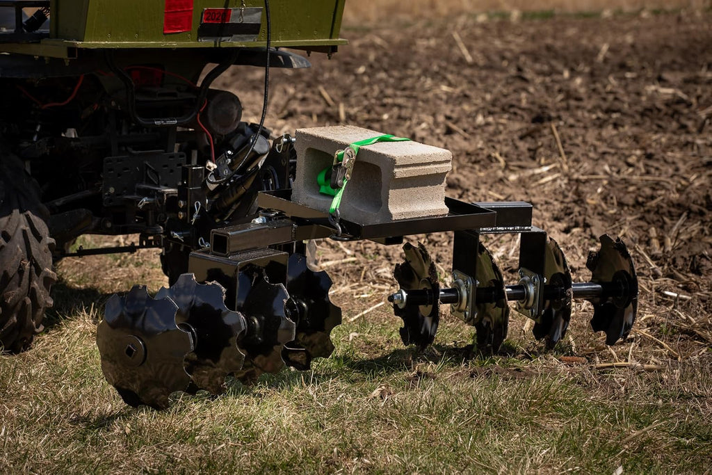 IMPACT IMPLEMENTS® Disc Plow Harrow with Weight Tray for ATV/UTV/Garden Tractors. Prep Soil, Cut Weeds & Clear Crop Remains.