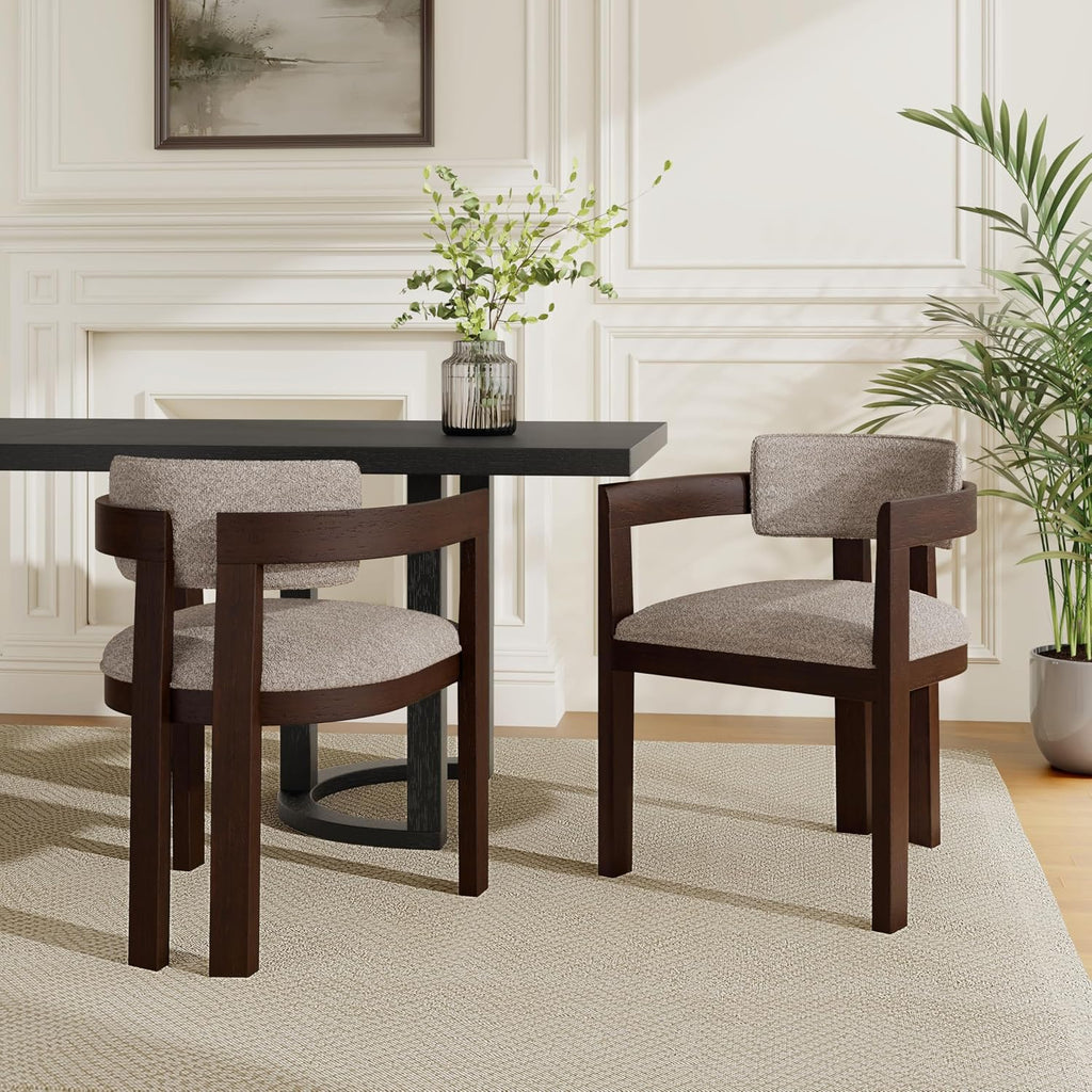 Christopher Knight Home Falcon Boucle Fabric Upholstered Dining Chairs Set of 2, Modern Wooden Dining Armchair, Curved Backrest Kitchen Side Chair,Living Room Accent Chair Extra Seat, Espresso
