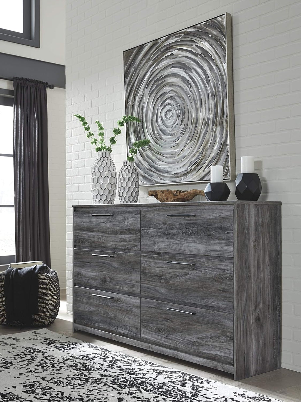 Signature Design by Ashley Baystorm Rustic Coastal 6 Drawer Dresser, Smoky Gray