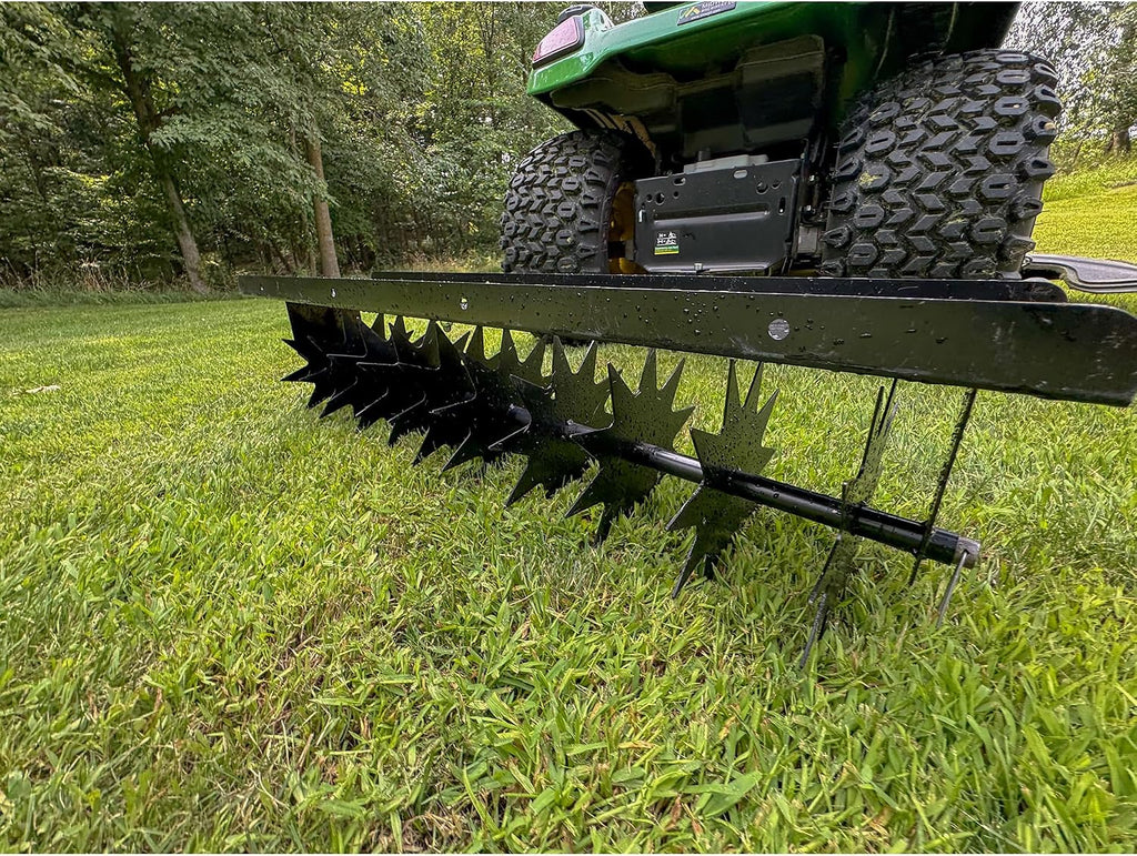 Yarn Stuff Spike Lawn Aerator, 40 Inch Wide Pin-Style Hitch with Weight Tray, Tiller for Gardening and Soil Penetration, Lawn Mower and ATV Compatible