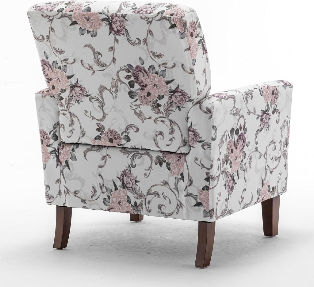 Container Furniture Direct Contemporary Accent Arm Chair with Birch Wood Frame and Velvet Upholstery, Armchair for Office and Living Room Decor, Removable Cushions, 06 Printed Fabric