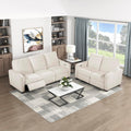 Lexicon 2 Piece Living Room Furniture Sets, Chenille Power Reclining Sofa Set with Track Arm, Charging Ports, Wall Hugger Power Double Reclining Sofa & Loveseat, 2 Pieces, Beige