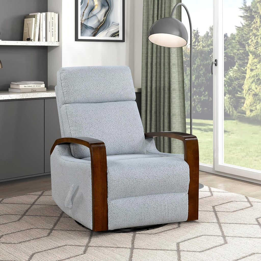 Lexicon 360 Degree Swivel Glider Reclining Chair, Soft Boucle Manual Recliner, Comfy Nursery Glider Recliner, Wood Arms, Pull Handle for Living Room/Office/Bedroom/Apartment, Gray