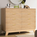 Fluted Dresser for Bedroom, 8 Drawer Dressers & Chest of Drawers, Mid Century Modern Dresser for Closet Boho Bedroom Furniture, Nature Wood Chest of Drawers Storage Organizer for Living Room, White