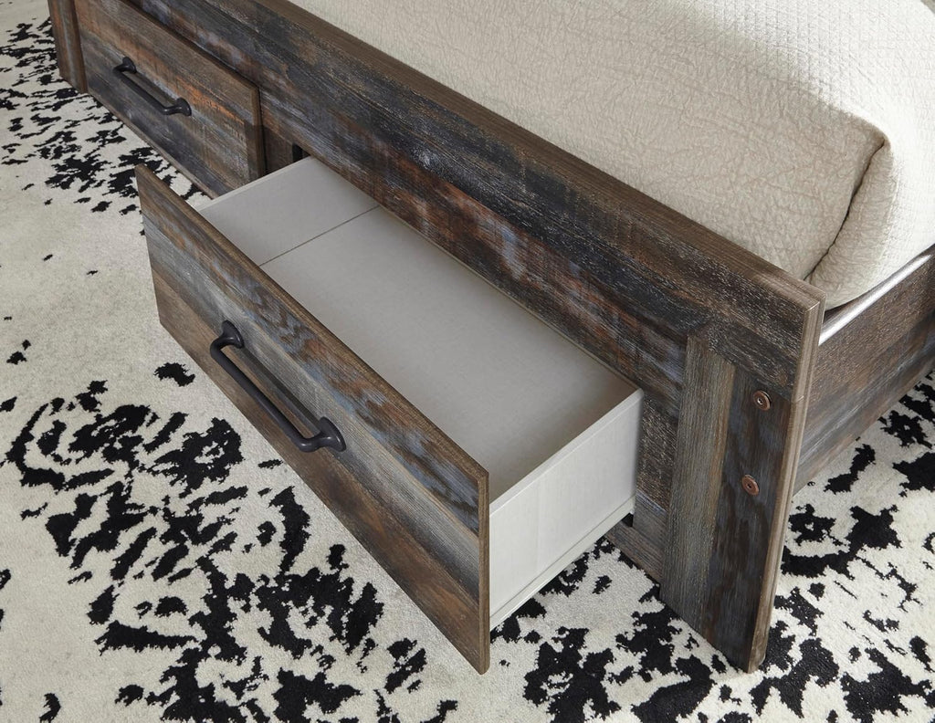 Signature Design by Ashley Drystan Queen Panel Bed with Storage Drawers, Built-in USB & LED Sconce Lights, Engineered Wood, for Master Bedroom Suites, Rustic Brown, Queen