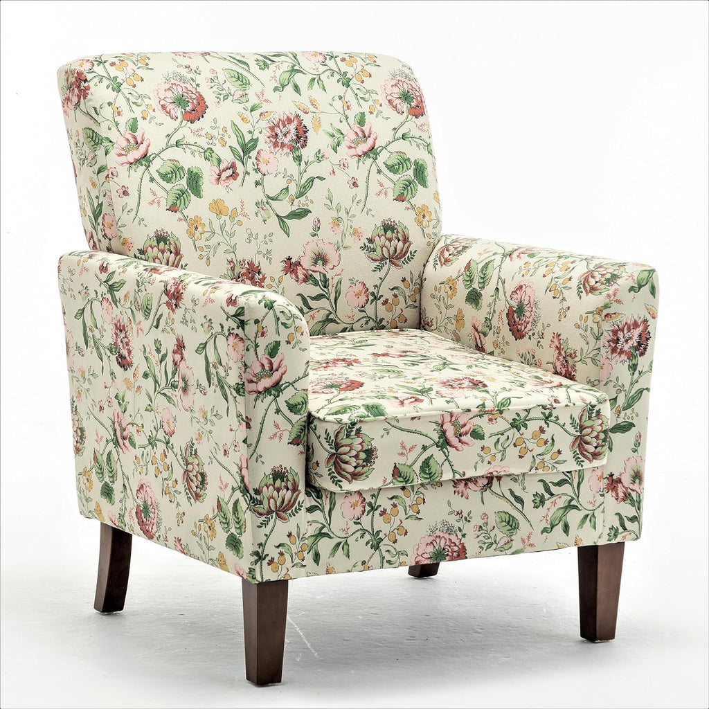 Container Furniture Direct Contemporary Accent Arm Chair with Birch Wood Frame and Velvet Upholstery, Armchair for Office and Living Room Decor, Removable Cushions, 04 Printed Fabric