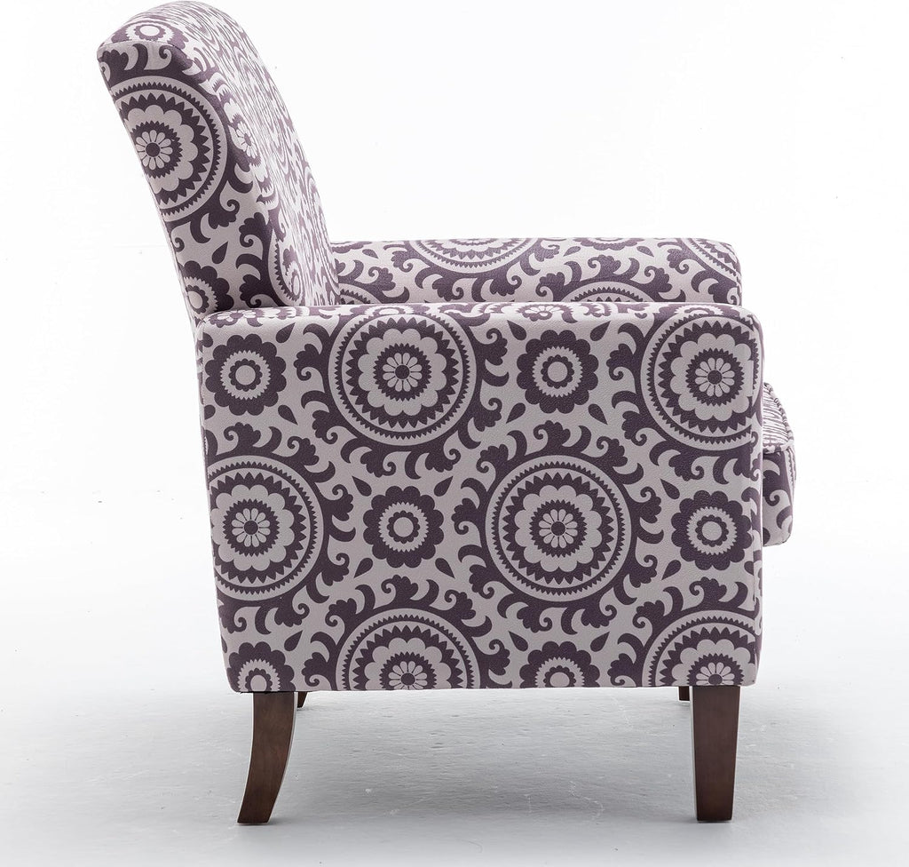 Container Furniture Direct Contemporary Accent Arm Chair with Birch Wood Frame and Velvet Upholstery, Armchair for Office and Living Room Decor, Removable Cushions, 02 Printed Fabric