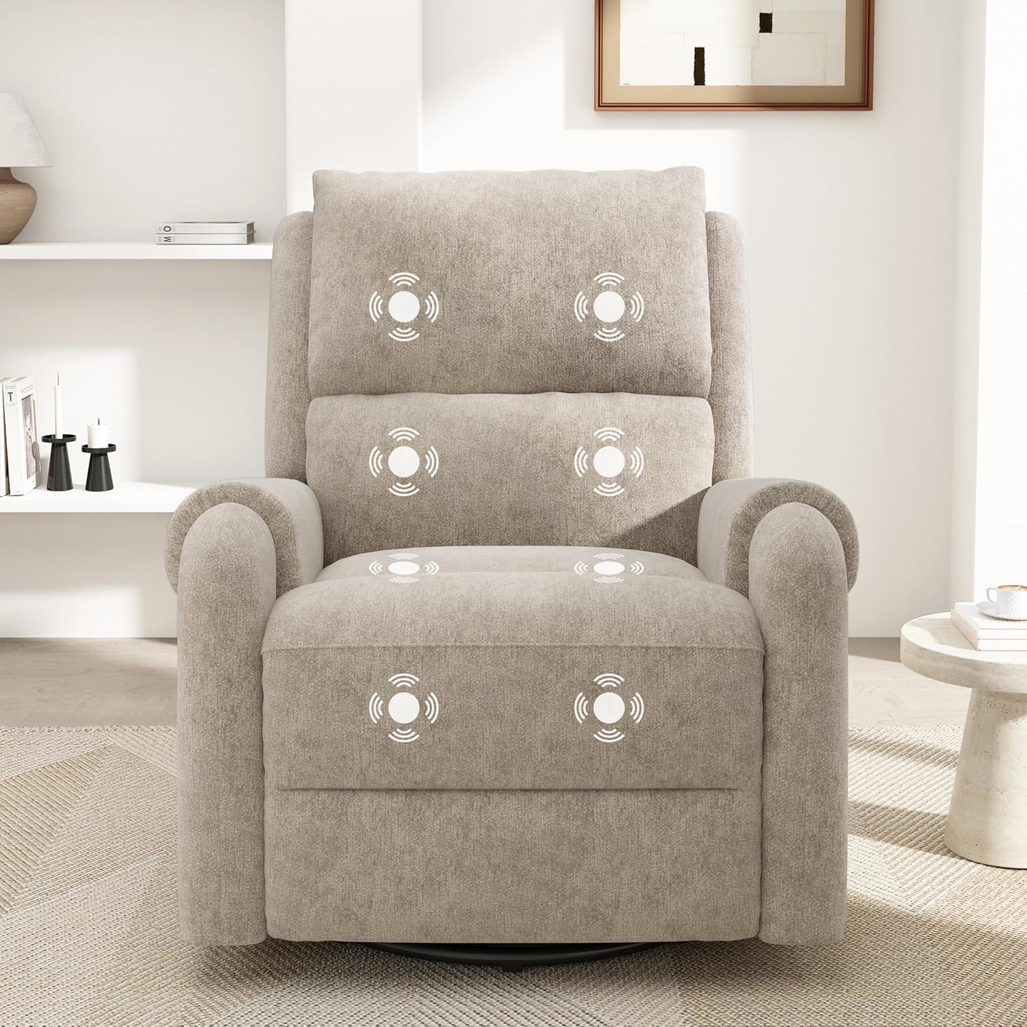 Christopher Knight Home Harper Massage Recliner Chair with 8 Modes, Chenille Upholstered Recliner Sofa, Swivel Massage Chair with a Side Storage Pocket for Living Room/Bedroom,Head Support,Light Brown