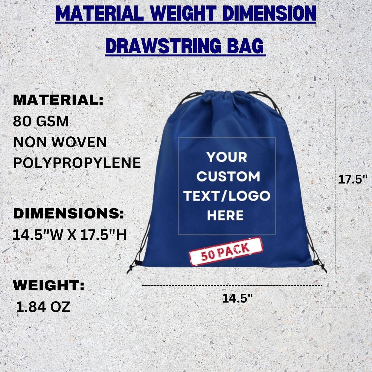 HANDSY Non-Woven Custom Drawstring Bags - Personalized Drawstring Backpack- Custom Bags with Logo for Traveling,Gym and Everyday Use (50, Blue)