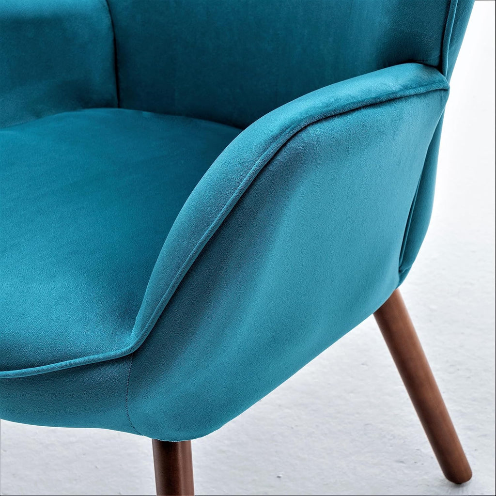 Container Furniture Direct Chic Accent Arm Chairs for Living Room, Bedroom, or Home Office, Button-Tufted Midcentury Armchair with Wingback Design and Splayed Legs, Greynish Blue